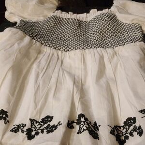 Janie and Jack White Capped Sleeve with Black Smocking And Embroidery